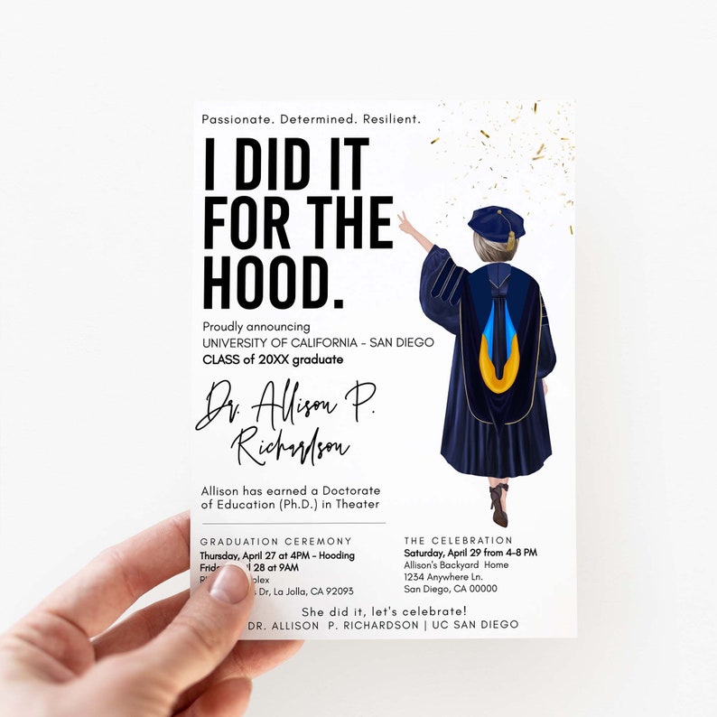 Phd Doctorate Graduation Invitation Doctorate Graduation Etsy