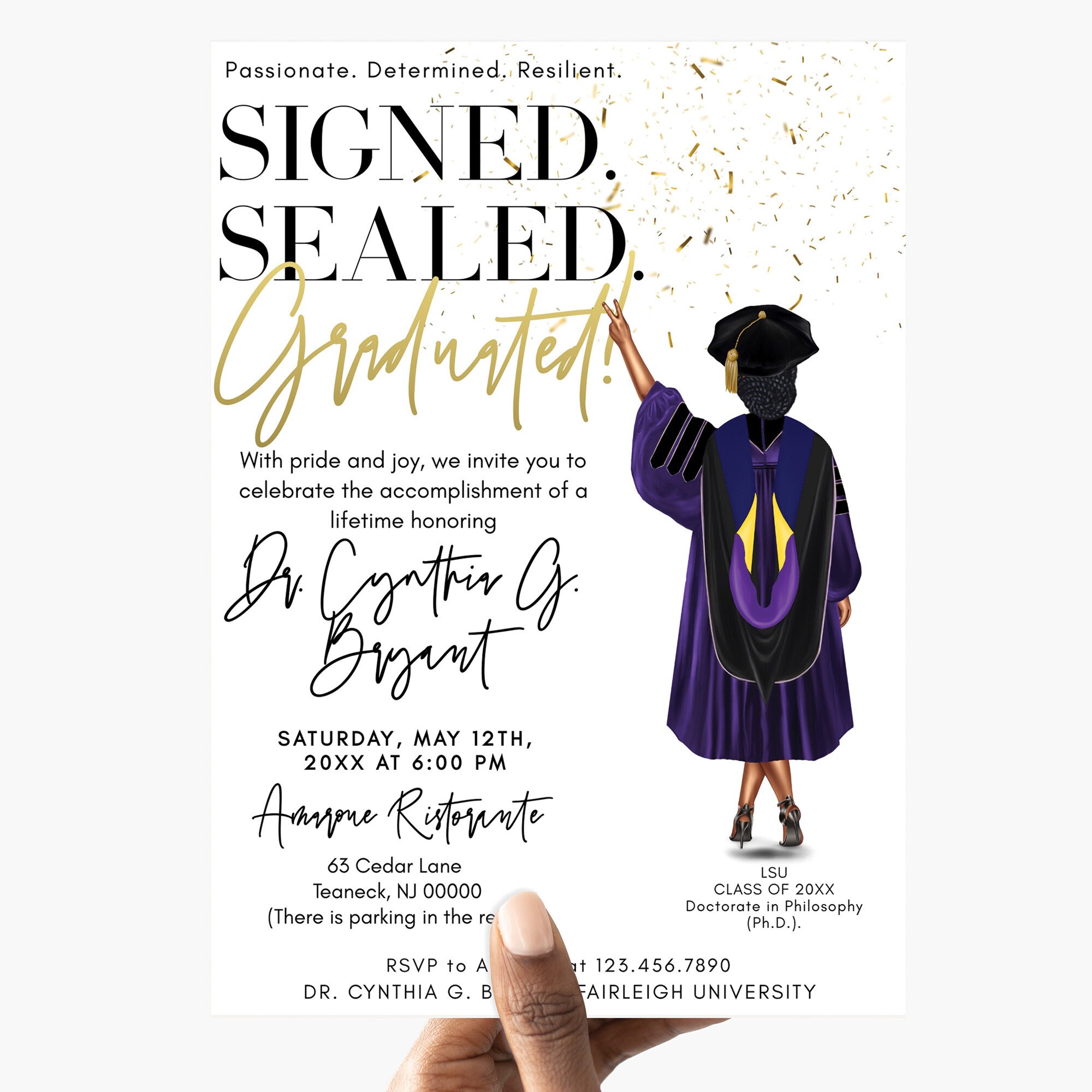 Phd Doctoral Black Graduation Invitation, Black Doctorate Graduation