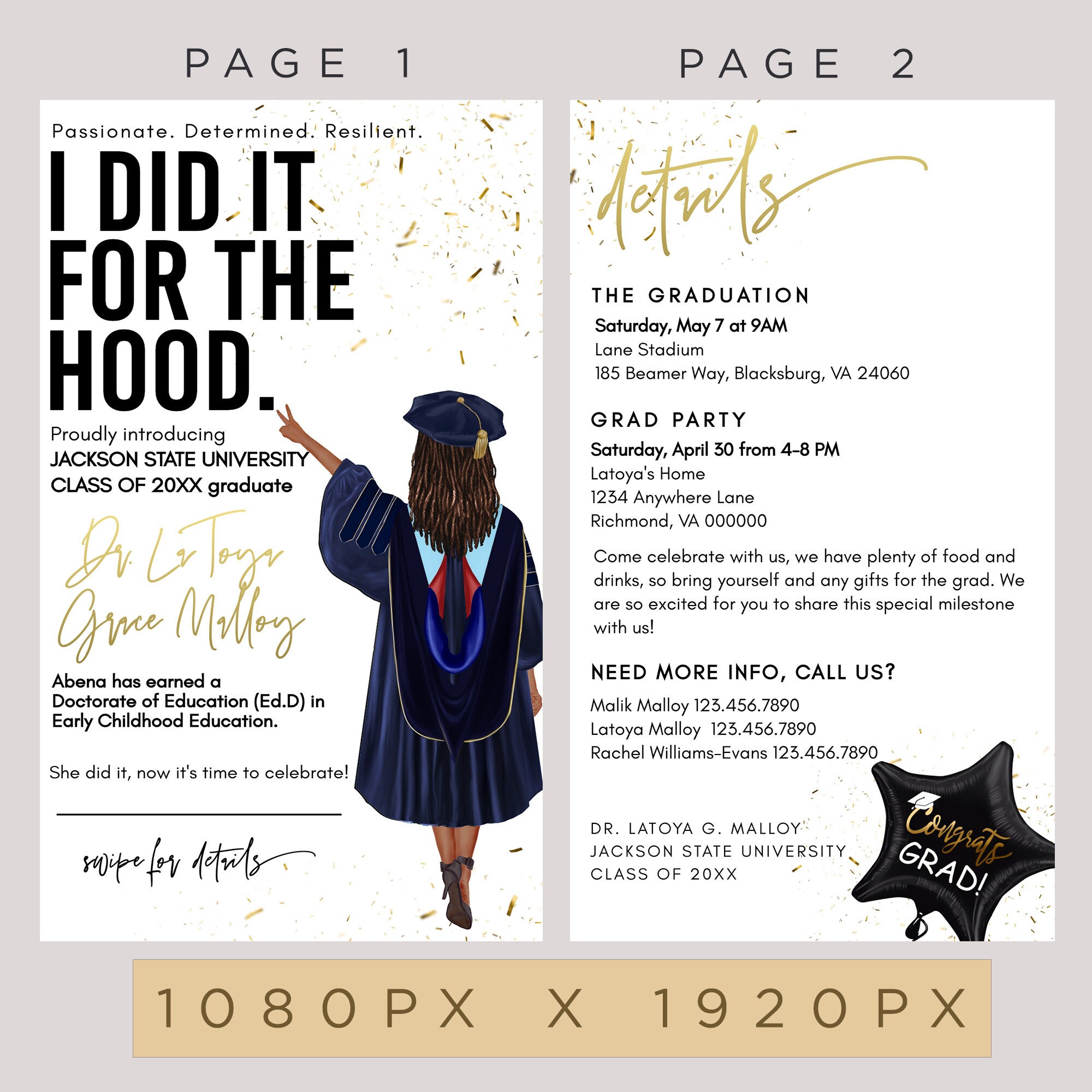 Phd Doctoral Black Graduation Invitation Black Doctorate Etsy