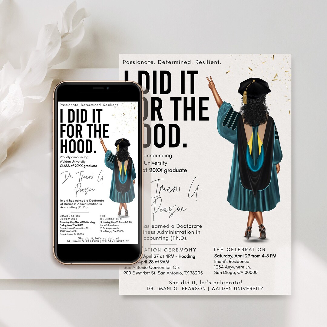 Phd Doctoral Black Graduation Invitation, Black Doctorate Graduation