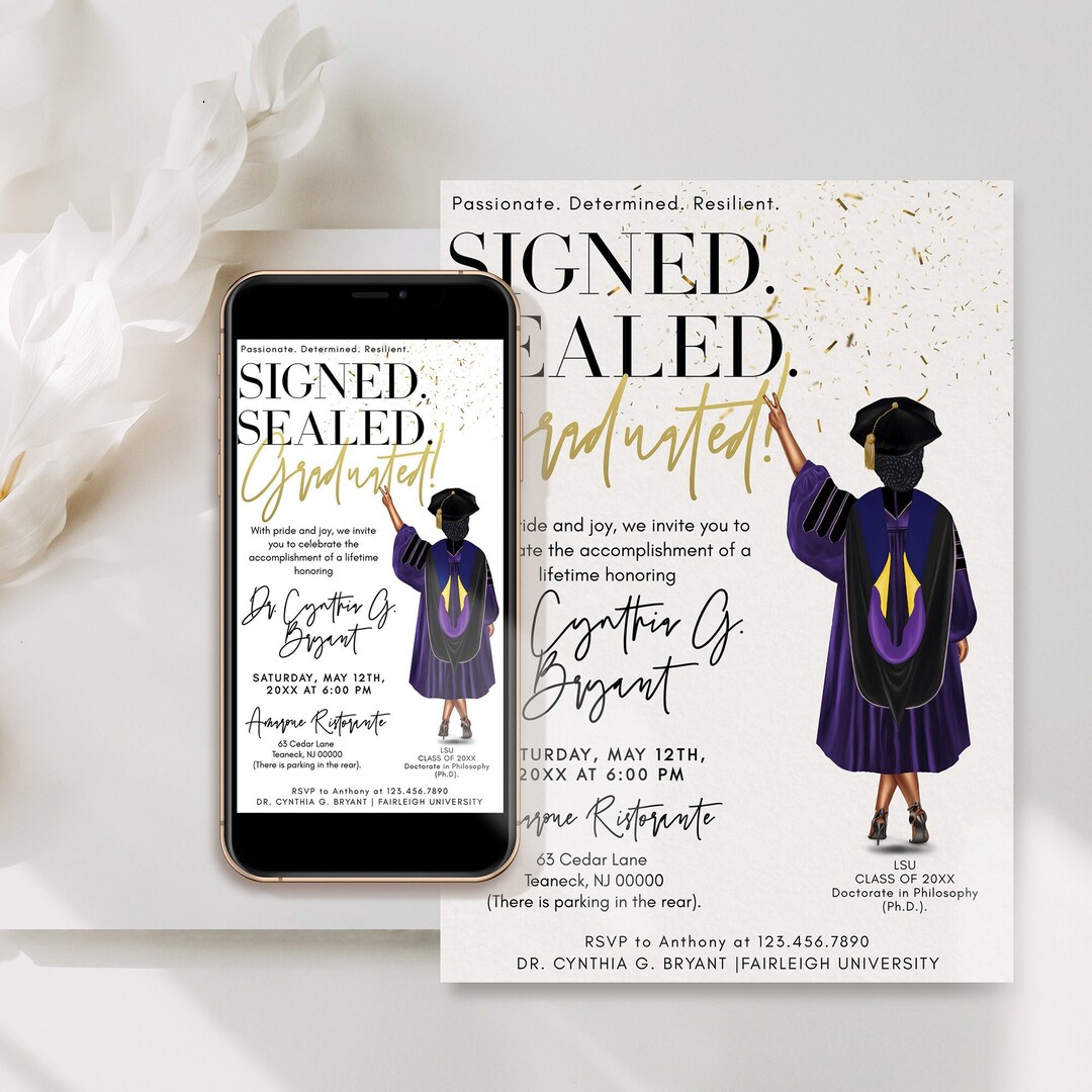 Phd Doctoral Black Graduation Invitation, Black Doctorate Graduation