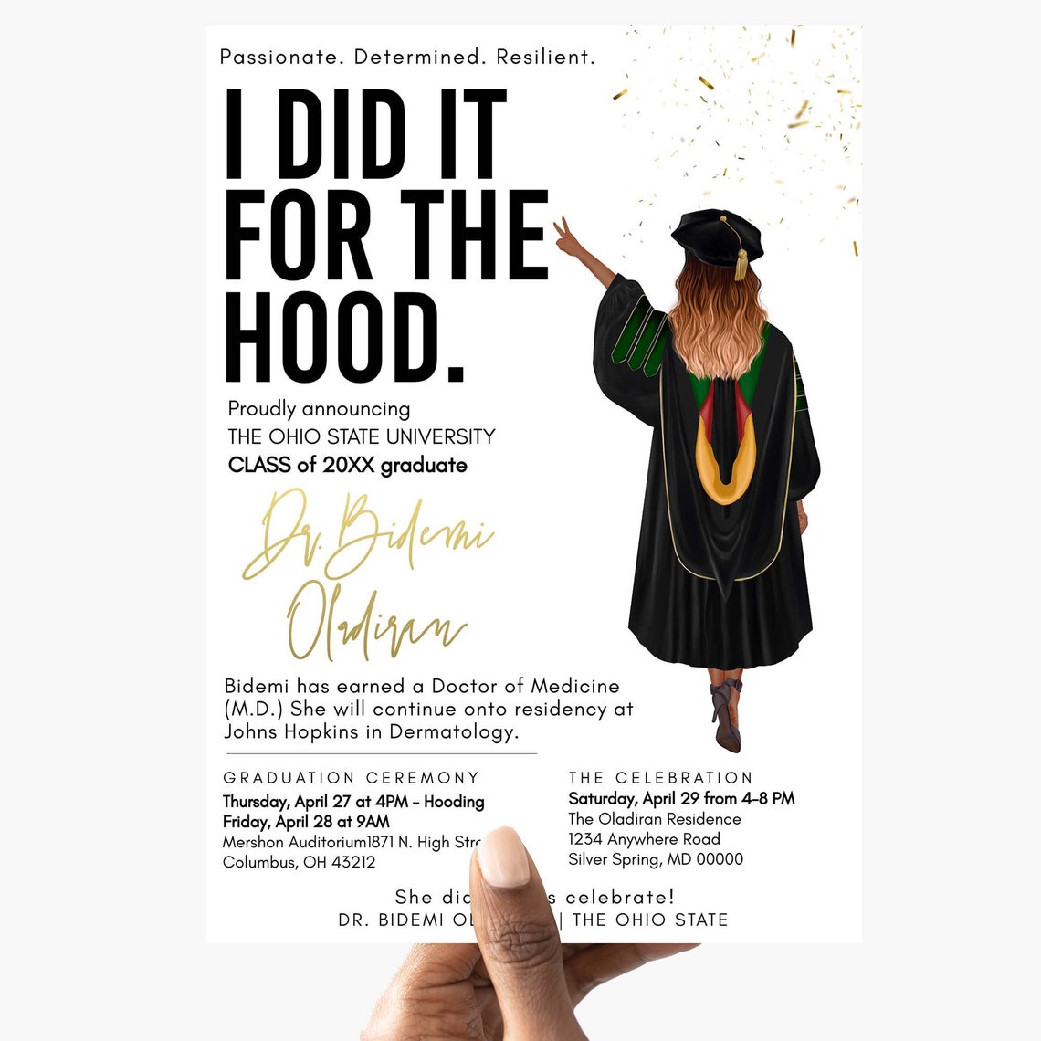 Phd Doctoral Black Graduation Invitation Black Doctorate Etsy