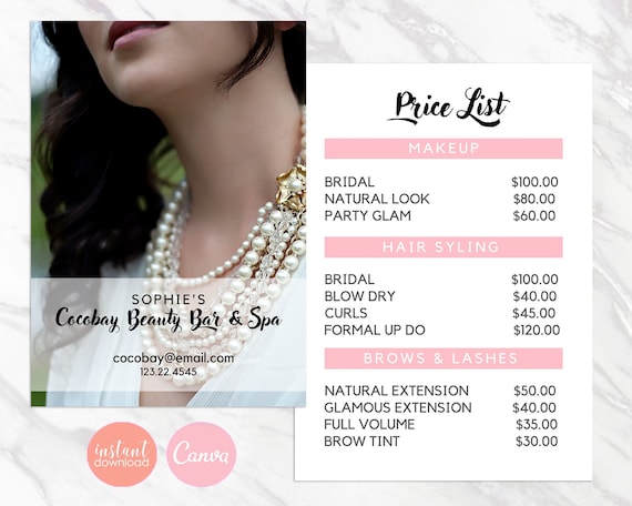 Beauty Salon Pricing Guide Template Pricing Sheet Pricing - Etsy Australia