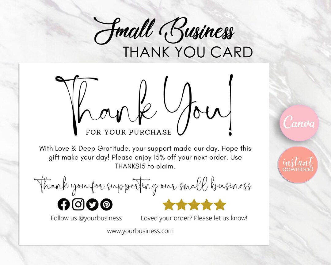 Small Business Thank You Card Template Thank You Card Printable Thank