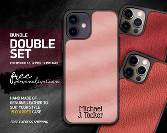 DOUBLE SET Étui en cuir personnalisé gratuit Iphone 12, 12 Pro, 12 Pro Max / Le cadeau pour un joyeux Noël