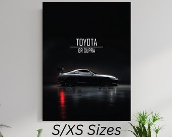 Toyota GR Supra Canvas Wrapped Poster, Iconic Car Dark Themed Poster, Vehicle Night Masculine Art, Gifts For Men, Original Art, USA, EU