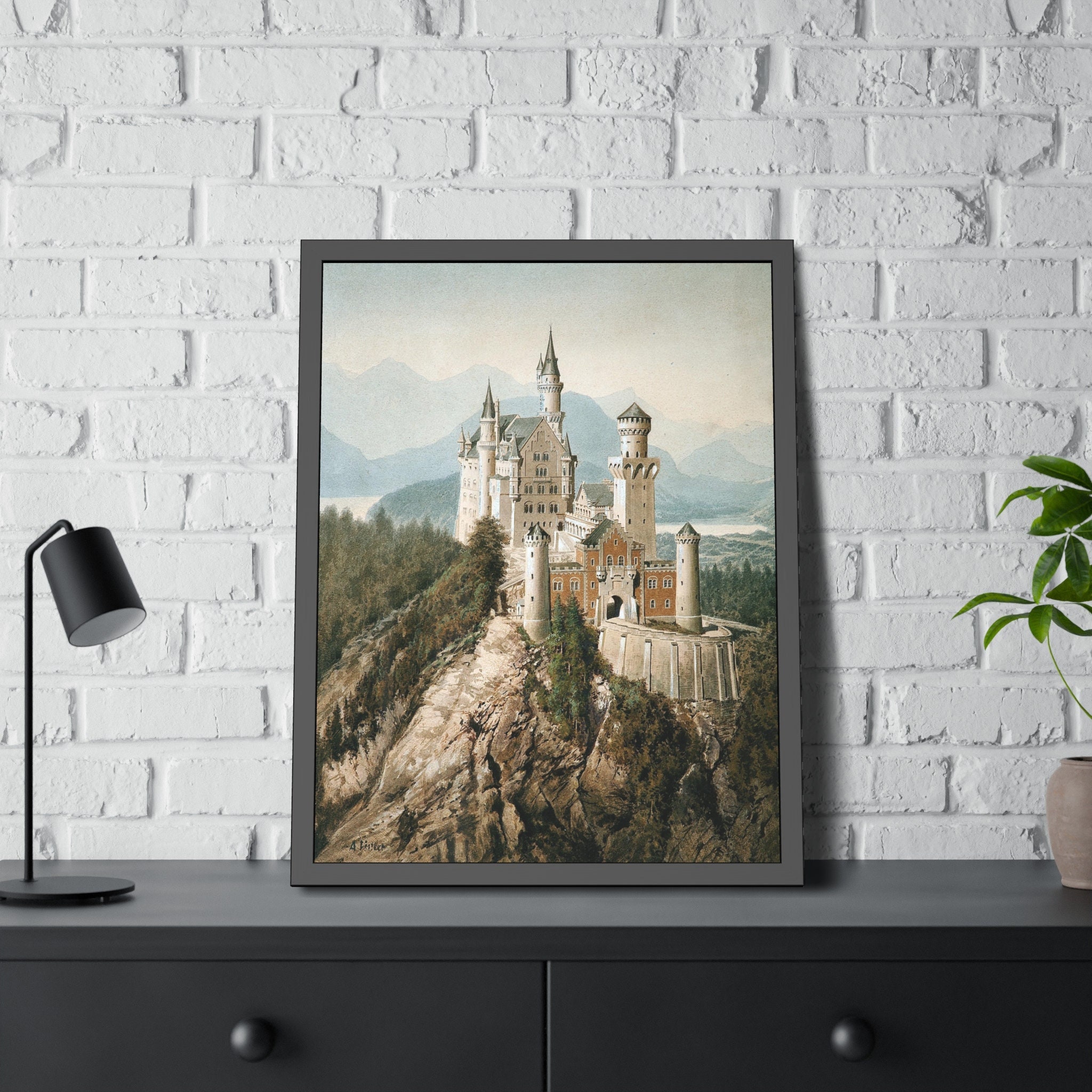 Fairy Tale Castle Art Print Neuschwanstein Oil Painting Germany European  Landscape Handmade 8x10 or 8.5x11 Artwork With 11x14 Mat 