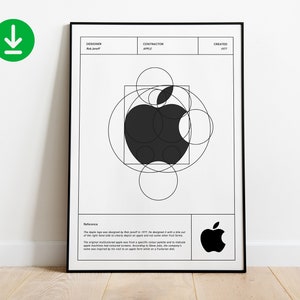 Apple Logo Poster 1977 / White / Black / Minimalist Poster / Print / Wall Art / Graphic Design / Gift for Boyfriend / INSTANT DOWNLOAD image 1