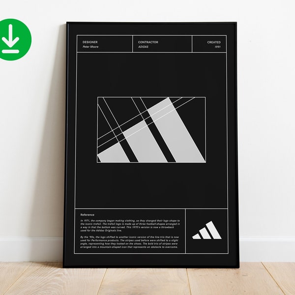 Adidas Logo Poster 1991 / Black / White / Minimalist Hypebeast Poster / Print / Wall Art / Hypebeast / Gift for Boyfriend / INSTANT DOWNLOAD