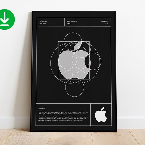 Apple Logo Poster 1977 / Black / White / Minimalist Poster / Print / Wall Art / Graphic Design / Gift for Boyfriend / INSTANT DOWNLOAD