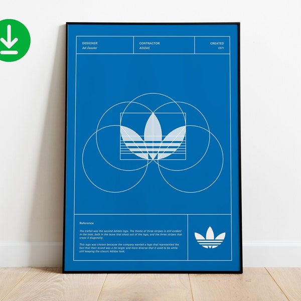 Adidas Logo Poster 1971 / Blue / Minimalist Hypebeast Poster / Print / Wall Art / Hypebeast / Poster / Gift for Boyfriend / INSTANT DOWNLOAD