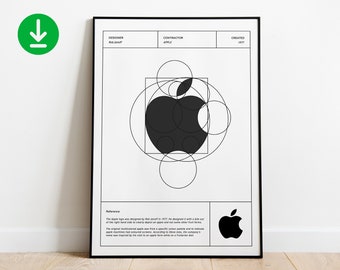 Apple Logo Poster 1977 / Weiß / Schwarz / Minimalistisches Poster / Druck / Wandkunst / Grafikdesign / Geschenk für Freund / SOFORTIGER DOWNLOAD