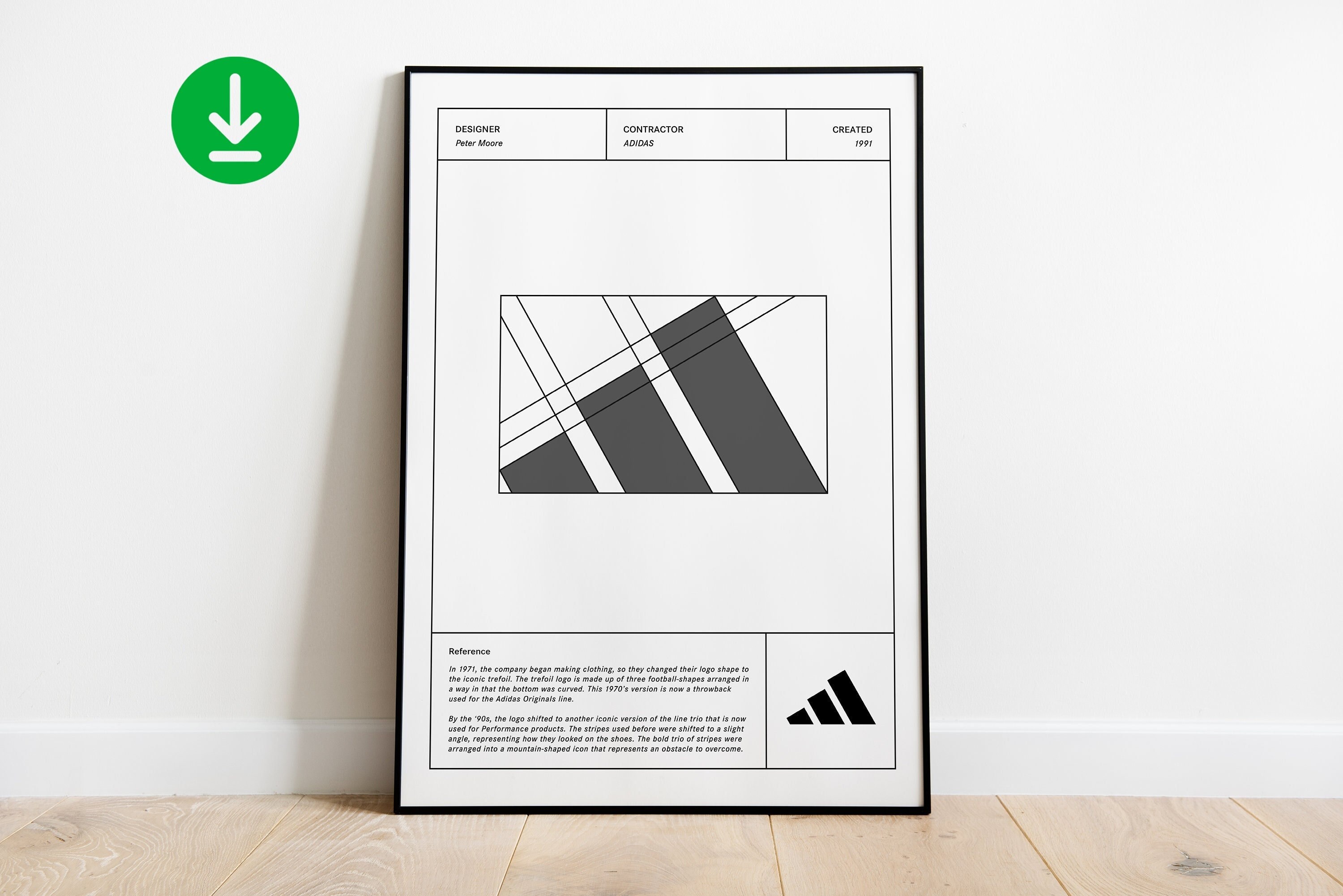 Curated visual reference: Fresh Look at Adidas Logo Poster 1991 White Black Minimalist Hypebeast Poster