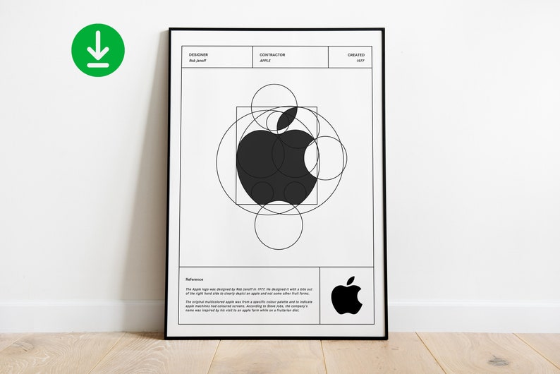 Apple Logo Poster 1977 / White / Black / Minimalist Poster / Print / Wall Art / Graphic Design / Gift for Boyfriend / INSTANT DOWNLOAD image 1