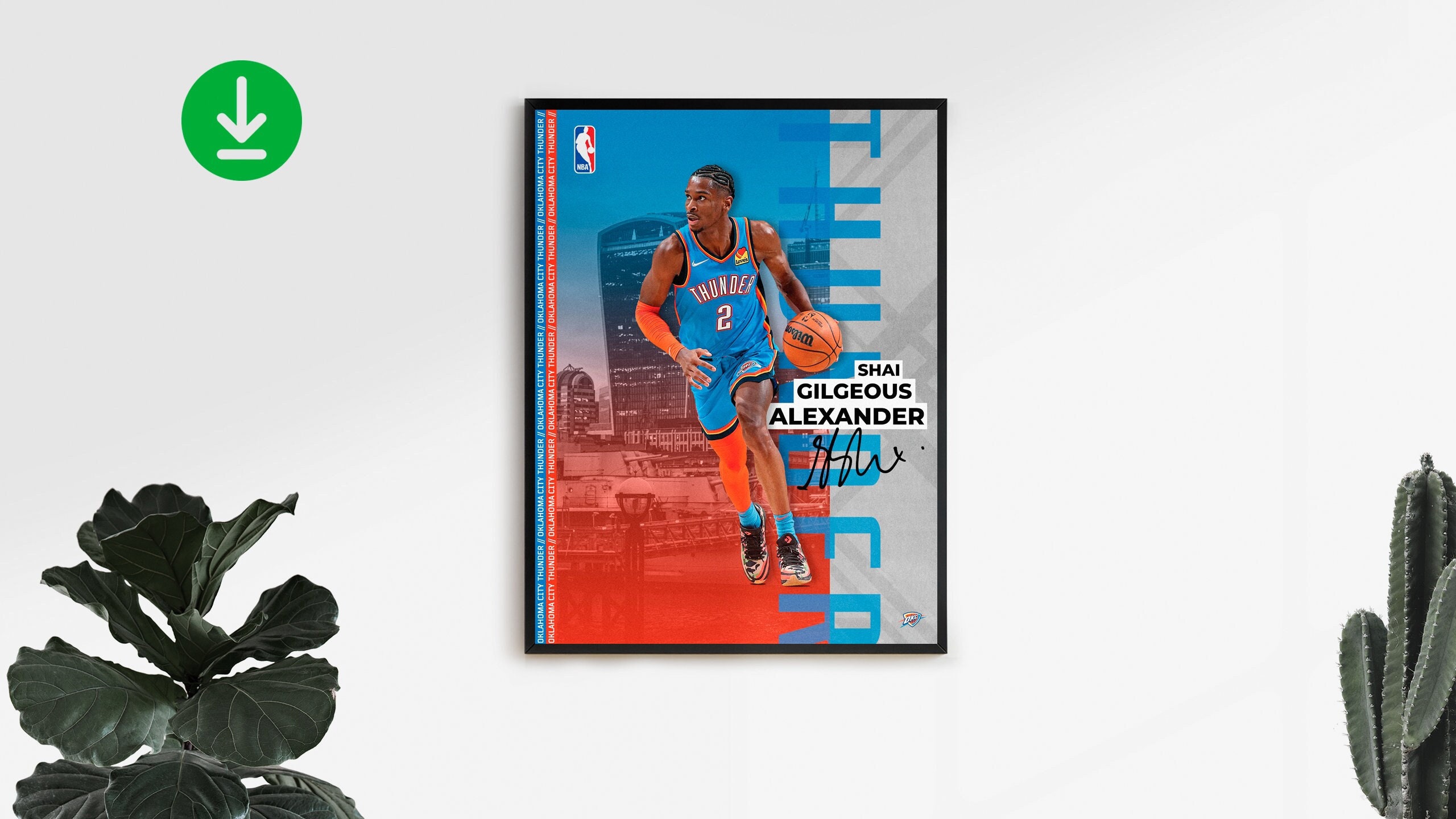 Shai Gilgeous-Alexander / 2 / Shai / Oklahoma City Thunder / Sport / Geschenk / Druck / Wandkunst / Basketball / NBA / Poster / SOFORTIGER DOWNLOAD