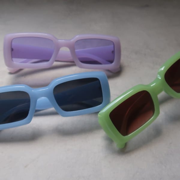 Rectangular Oversized Sunglasses | Lilac, Green and Blue | Y2K Sun Glasses - Summer Parties, Festivals, Raves, Cosplay | TikTok Fashion