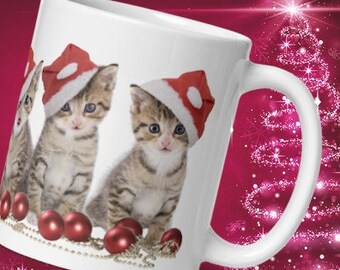 Christmas Kittens Mug Kittens Gift Cat Mug Personalised Mug Tea Coffee Gift Kittens