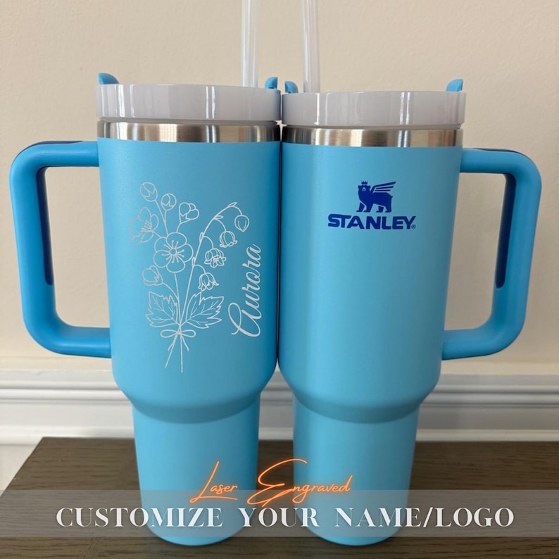 Personalized Stanley 40oz Tumbler, custom engraved for birthdays, bridesmaids gifts, bachelorette parties, or groomsman gifts. This insulated drink bottle keeps beverages hot or cold for hours and includes a handle and straw for convenience. A perfect gift for him, her, or wedding party members, combining style and function. Ideal for celebrations, special occasions, or daily use, offering a unique and thoughtful personalized touch for any recipient