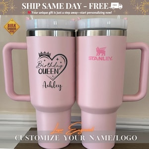 Custom Stanley 40oz Tumbler with Birth Month Flower & Logo – Personalized Engraved Gift for Her - Floral Birthday Tumbler Gift For Her Him