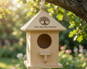 Personalized Birdhouse, Custom Laser Engraved Wooden Bird House, Memorial Gift, Housewarming Gift, Rustic Garden Decor, Hanging Nesting