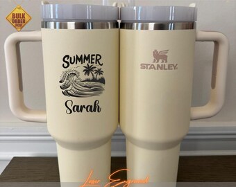 Personalized Beach Tumbler for Girl's Trip, Vacation 40 OZ Stanley Tumblers, Girls Weekend Gift, Laser Engraved Cups, Stainless Steel Mug
