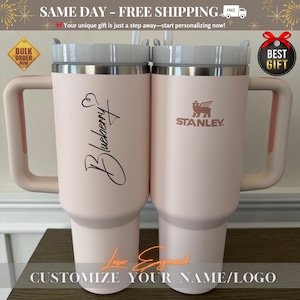 Custom Stanley 40oz Tumbler With Laser Engraved Name, Logo Engraved 40oz Tumbler, birth month flower, Gifts for Her, bridesmaid gifts