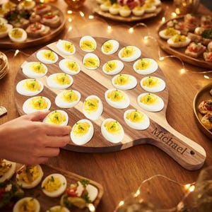 Personalized Deviled Egg Board Custom Engraved Acacia Wood Paddle Housewarming Christmas Wedding Gift for Her Mom Him Host Foodie
