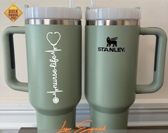 Personalized Stanley 40oz Tumbler | Laser Engraved Nurse Gift, Custom Name Water Bottle