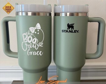 Halloween Boo Crew Stanley Tumbler 40oz – Spooky Ghost Engraved Cup, Custom Stainless Steel Mug, Personalized Fall Drinkware Gift