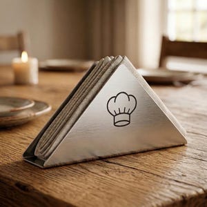 Personalized Stainless Steel Napkin Holder, Custom Engraved Triangle Napkin Caddy, Modern Kitchen Organizer for Dining Table, Monogram Gift