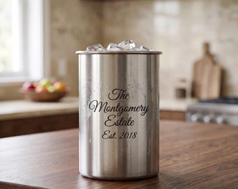Personalized Beverage Chiller Bucket, Custom Engraved Stainless Steel Ice Bucket with Family Name, Housewarming Gift, Wedding Gift