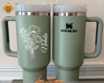 Custom Stanley 40oz Tumbler – Personalized Engraved Birth Flower Cup, Birthday & Anniversary Gift for Her, Him, Friend, Travel Mug