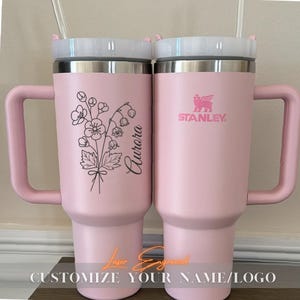 Personalized Stanley 40oz Tumbler, custom engraved for birthdays, bridesmaids gifts, bachelorette parties, or groomsman gifts. This insulated drink bottle keeps beverages hot or cold for hours and includes a handle and straw for convenience. A perfect gift for him, her, or wedding party members, combining style and function. Ideal for celebrations, special occasions, or daily use, offering a unique and thoughtful personalized touch for any recipient