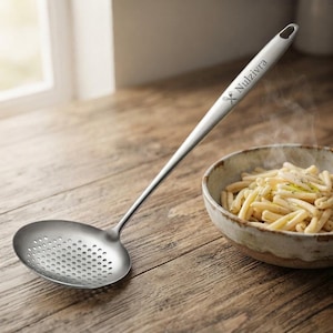Personalized Spider Strainer Skimmer, Custom Engraved Stainless Steel Slotted Spoon, Kitchen Strainer Ladle for Pasta Cooking Gift
