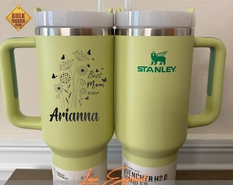 Mama Tumbler Floral Stanley 40oz | Personalized Custom Name Cup, Mothers Day Gift for Mama, Laser Engraved Flower Mom Coffee Travel Mug