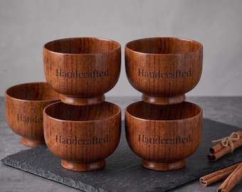 Personalized Wooden Bowl (Set of 5) Custom Engraved Wood Rice Bowl Housewarming Wedding Christmas Gift for Her Mom Him Grandma Kitchen Decor