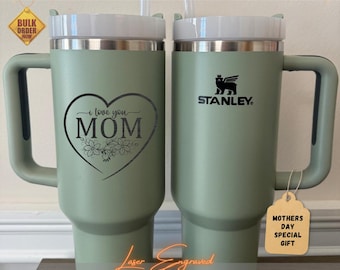 Vaso Stanley personalizado de 40 oz para mamá, taza Stanley con nombre grabado, regalo para mamá, regalo para el Día de la Madre.
