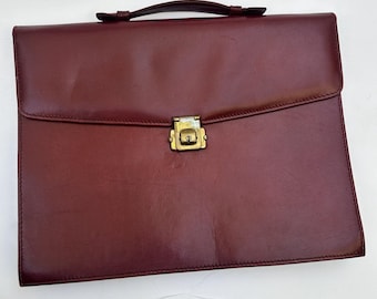 Vintage World Cheney England Burgunder Rot Leder Aktenmappe Samt