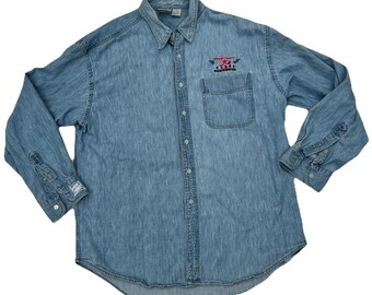 Camisa vaquera vintage Fox Hot Shots Part Deux, recuerdos de la película Sheen, talla XL para hombre