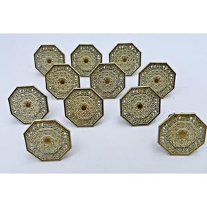 Vtg Allison Japan MCM Ornate Filigree Metal Drawer Pulls Knobs Goldtone 11 ct