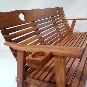 5 Ft. Cedar Heart-back Glider with Cup Holders, Amish-made