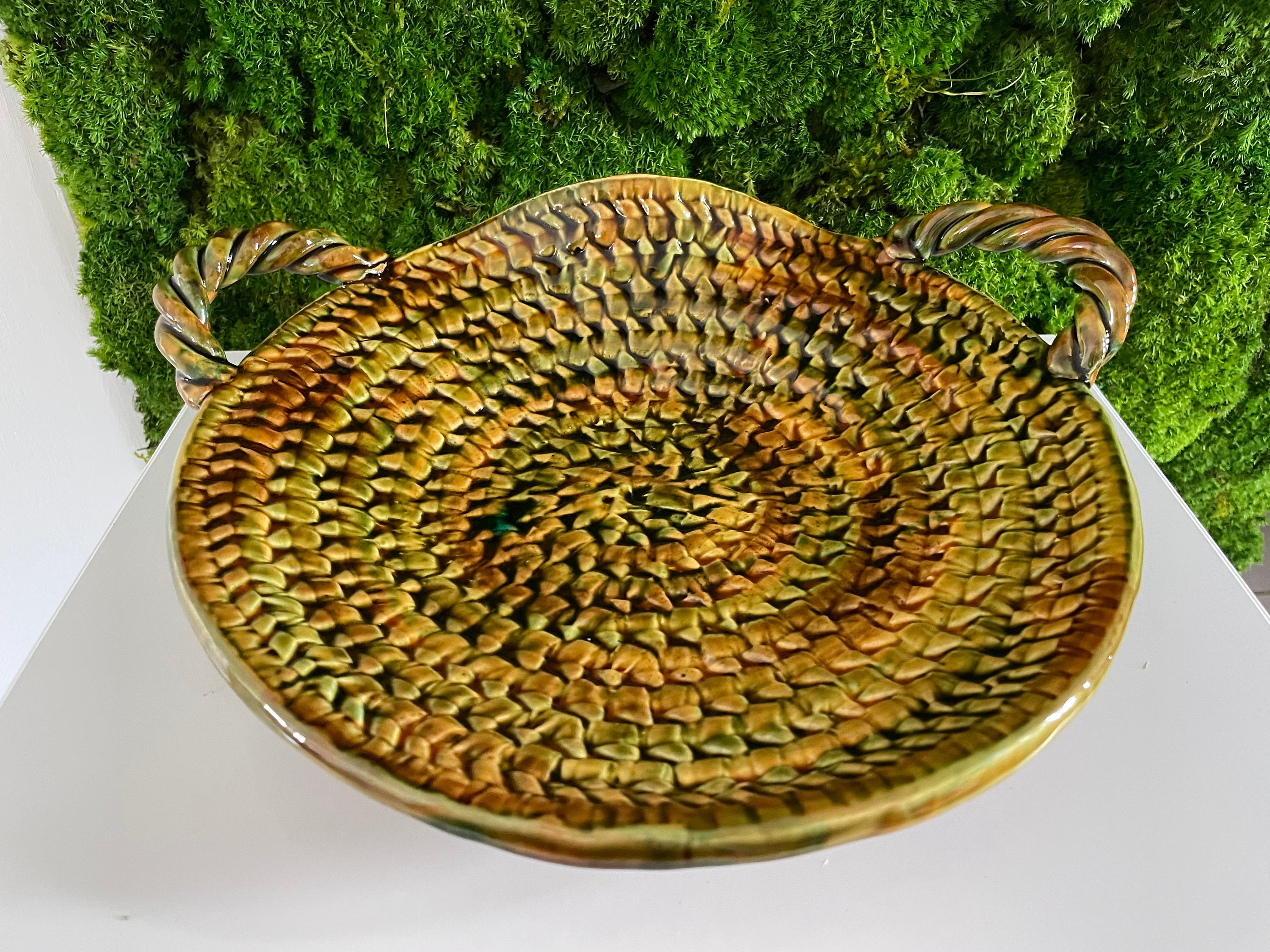 Plat de Service en Terre Cuite Artisanale Motif Tressé. Coupe à Fruit Céramique Artisanale. French P