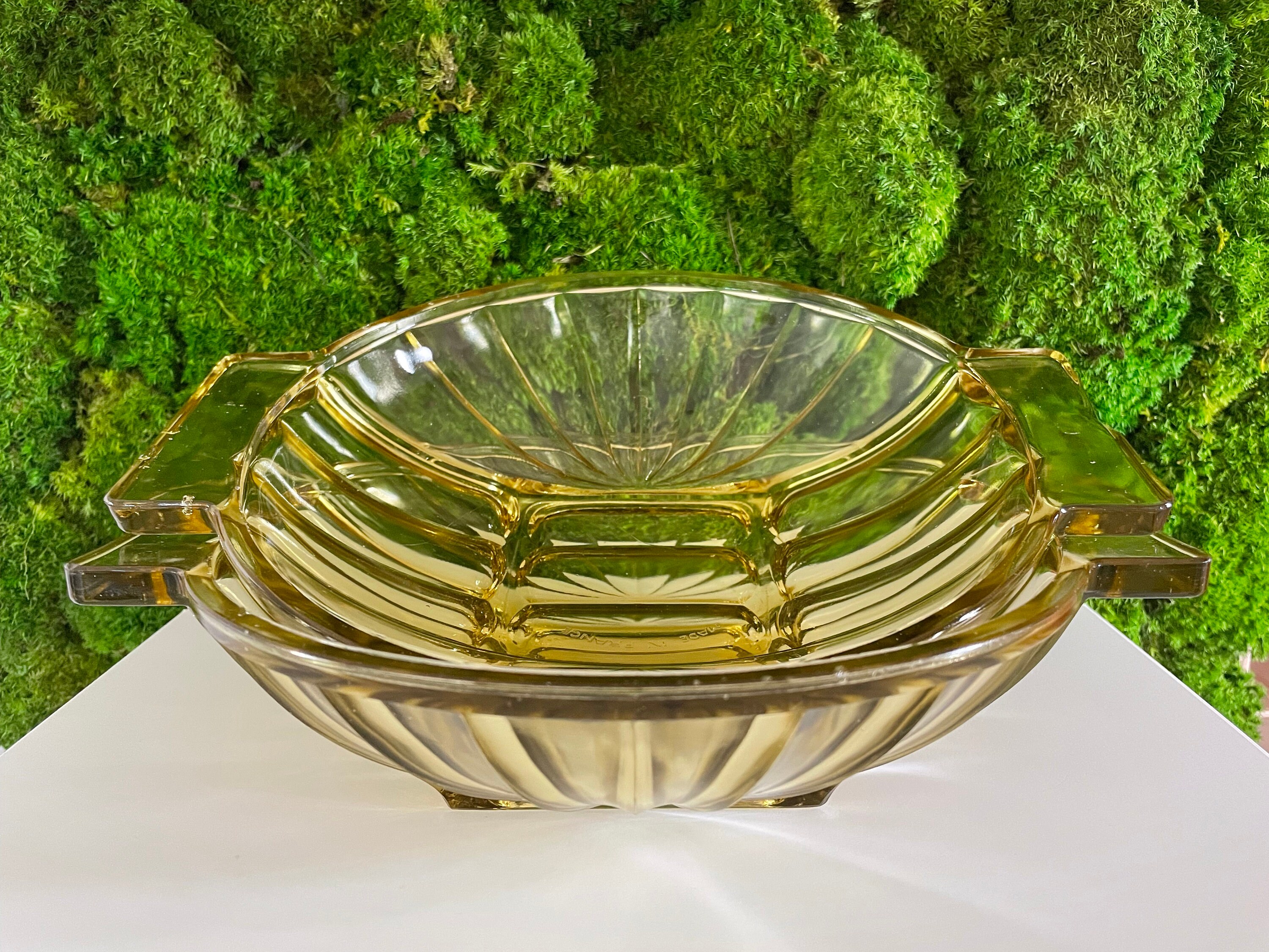 Ensemble de Deux Plats en Verre Art Déco Vintage. Art Deco Bowl. Vintage Plate. Plat Service Verre.