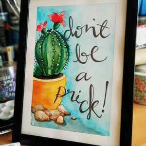 Watercolour &quot;Don&#39;t be a prick!&quot; Painting - Digital download (print at home)