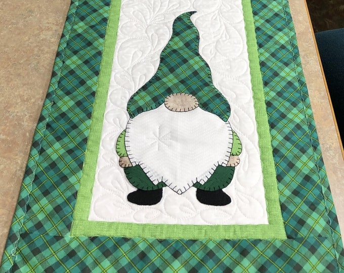 St. Patrick's Gnome - Hand Appliqué - Quilted Table Runner - Etsy