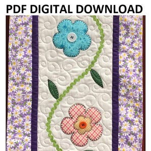 Vine Flowers Applique Table Runner Pattern PDF Digital Download