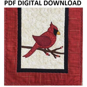 Może przedstawiać: Czerwony kardynał z czarnym okiem i dziobem siedzący na brązowej gałęzi z czerwonymi jagodami. Ptak znajduje się na białym tle z czarną ramką. Obraz jest otoczony czerwoną ramką z falistym brzegiem.