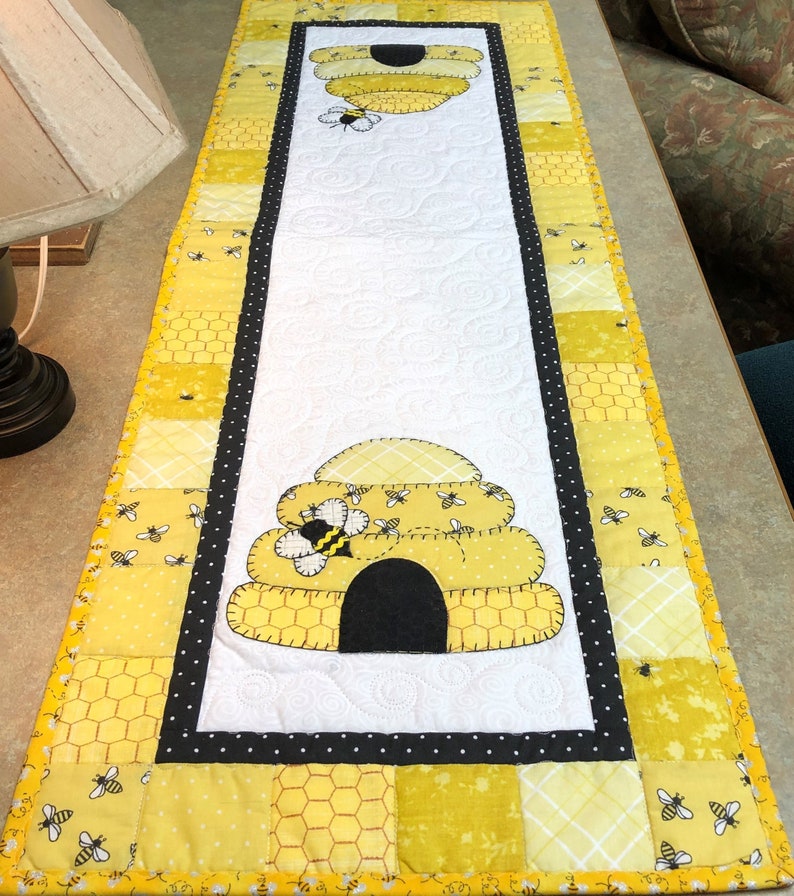 Bee Hive Black and Yellow Hand Applique Quilted Table Runner - Etsy