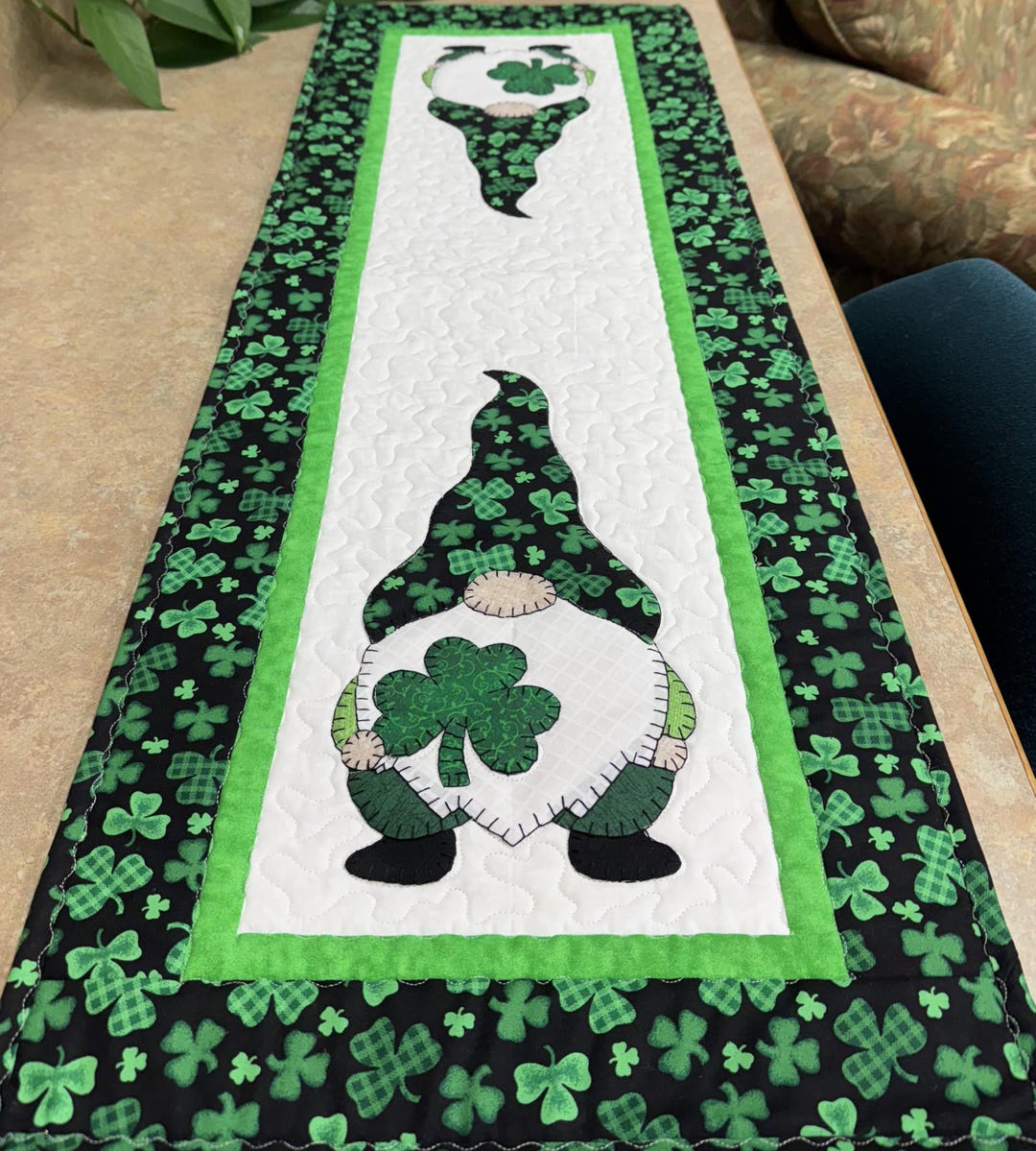 St. Patrick's Gnome - Hand Appliqué - Quilted Table Runner - Etsy