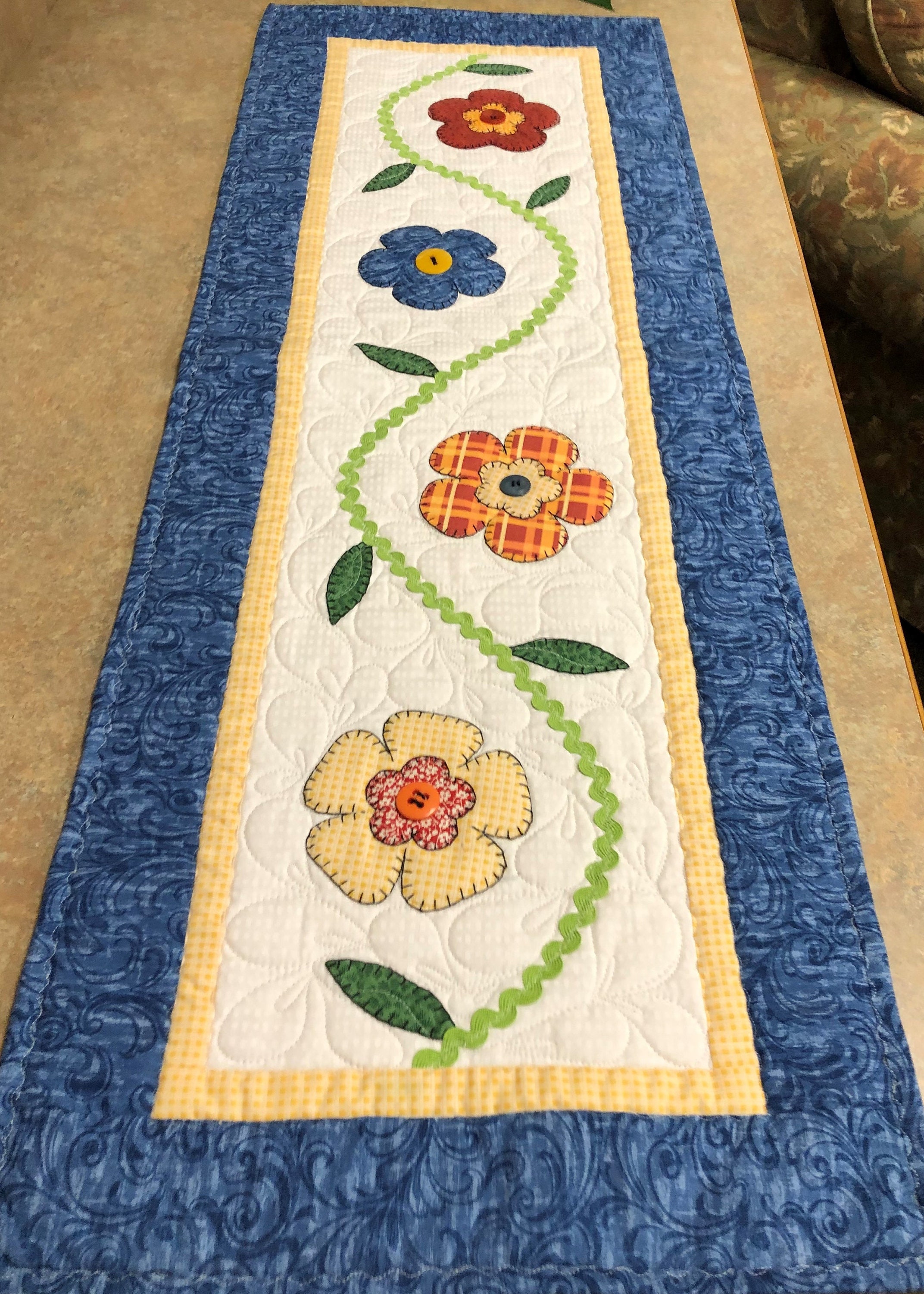 Vine Flowers Applique Table Runner Pattern PDF Digital Download - Etsy